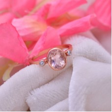 Natural Morganite 10x8mm Oval Gemstone Cz 925 Silver Ring 2.75 gm Size US 7